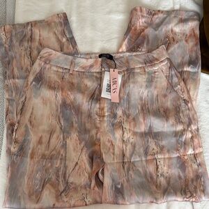 Women's Marble Print Trousers - Cream and Brown